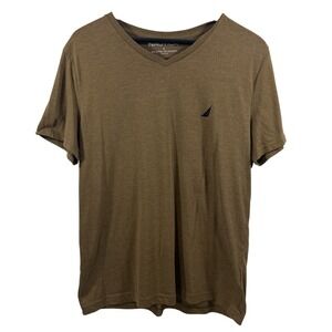 Nautica Men Large Brown Tee Shirt VNeck Short Sleeves